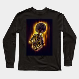 Cute black girl playing saxophone Long Sleeve T-Shirt